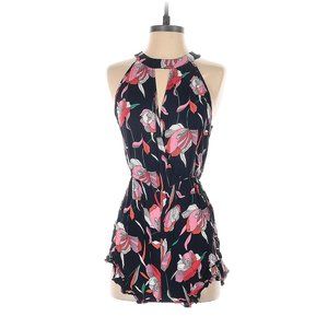 Peach Girl Floral Navy Romper